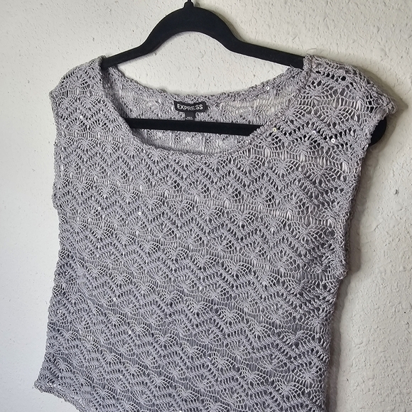 Express Crochet Vest Popover Womens XS Sleeveless Open Knit Sequin Sparkle Boxy - Picture 2 of 8